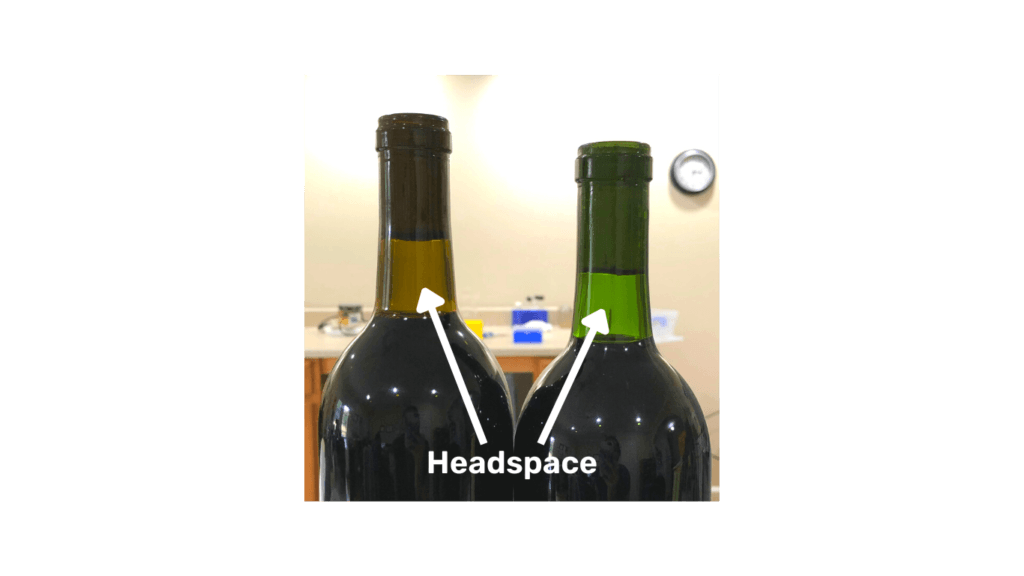 headspace in filled wine bottles