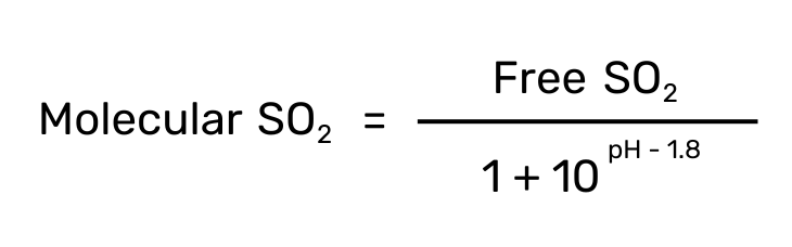 Molecular SO2 equals free SO2 divided by 1 plus 10 to the pH minus 1.8