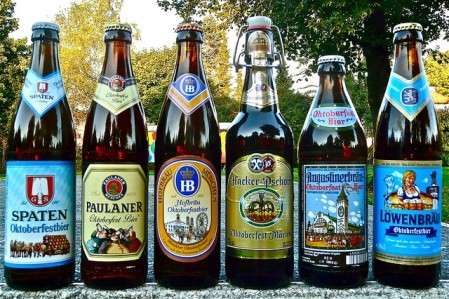 Bottles of Oktoberfest beer from each of the Oktoberfest breweries