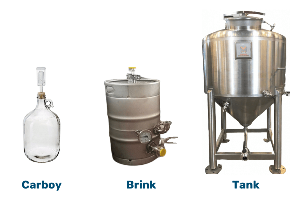 Picture of a carboy, yeast brink, and yeast propagation tank