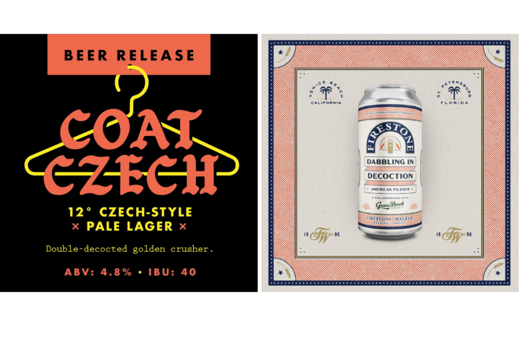 Beer release announcements from Selvedge Brewing for Coat Czech a 12 degree Czech-style pale lager that was double decocted, and Firestone Walker for Dabbling in Decoction an American Pilsner.