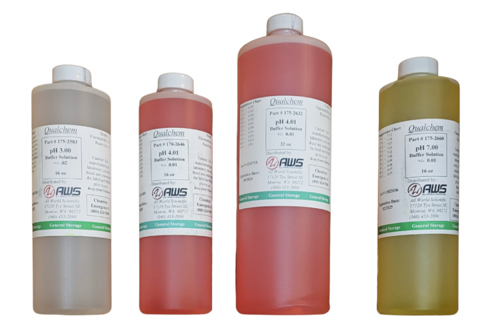 pH calibration buffer solutions: 3, 4, and 7