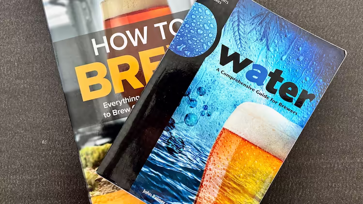 A photo of two books: John Palmer's "How to Brew, 4th ed.", and John Palmer and Colin Kaminski's "Water".