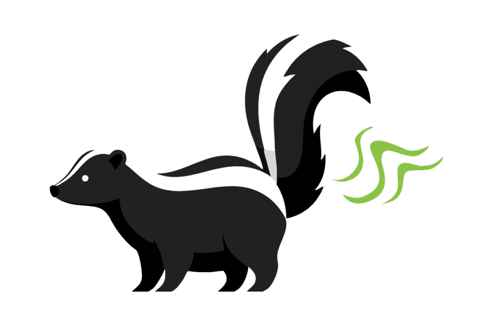 graphic of a skunk with green odor lines radiating away from its butt