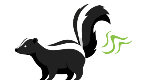 graphic of a skunk with green odor lines radiating away from its butt